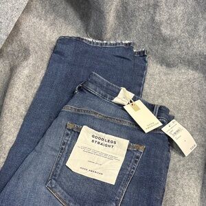 Good American Indigo Good legs straight high rise flat tummy tech jeans size 16